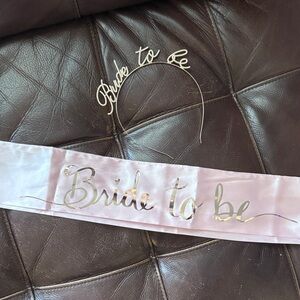 Gold 'Bride to Be' Headband and Pink Sash Set